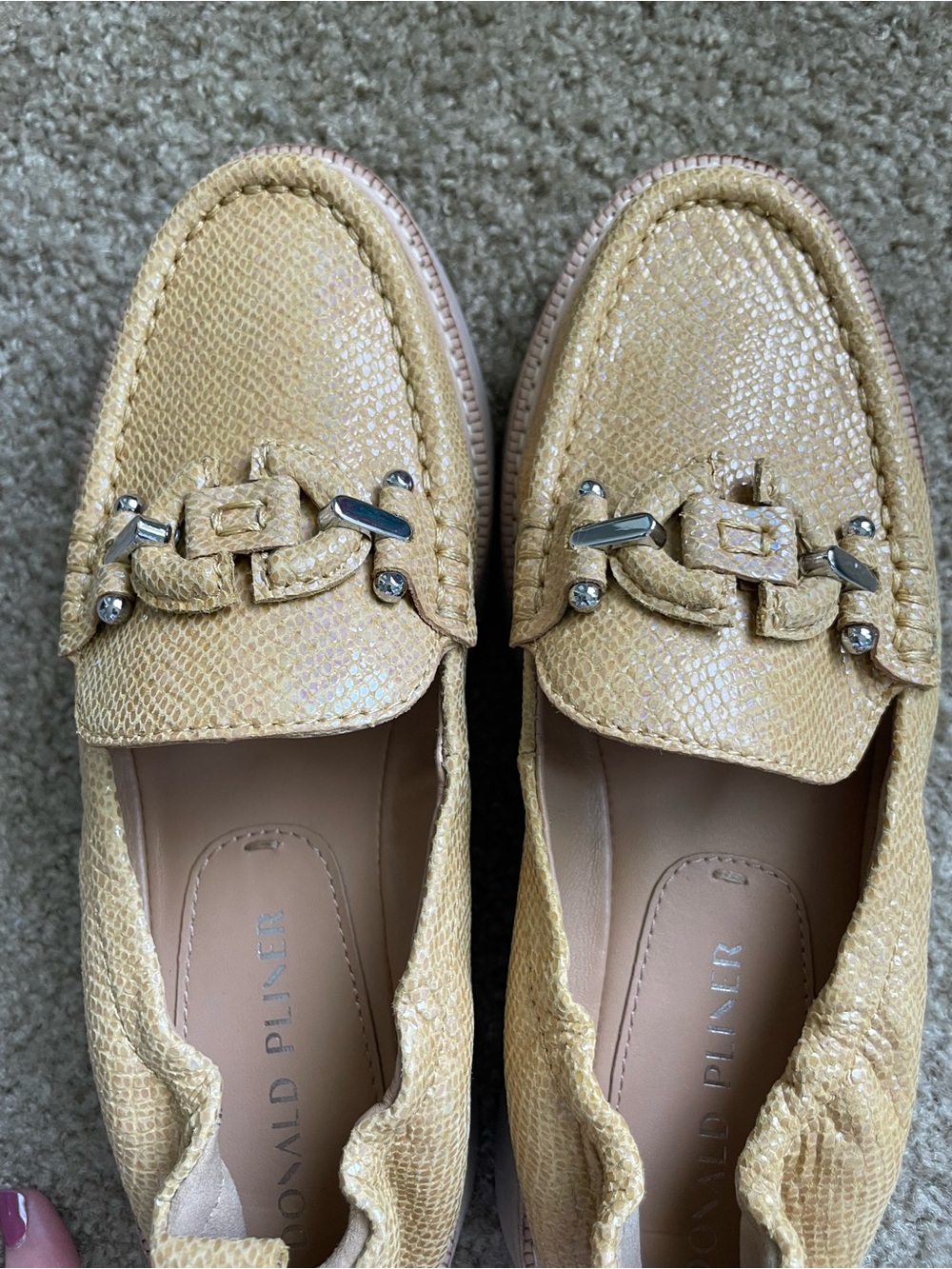 Donald J. Pliner Honey Iridescent Snake Loafers